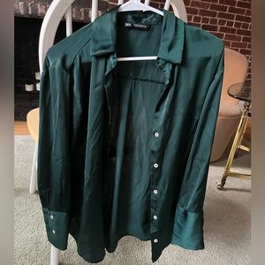Zara Satin Semi-sheer Button Down Shirt
